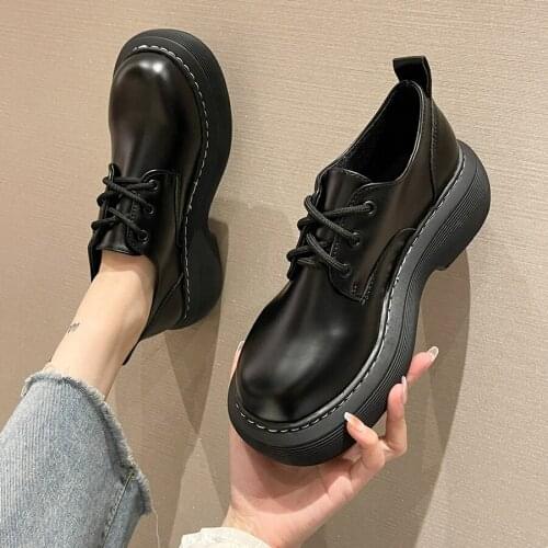 Spring Autumn Women Oxford women Shoes Platform Casual Shoes Black Lace Up Leather Shoes Sewing Round Toe zapatos mujer 2021