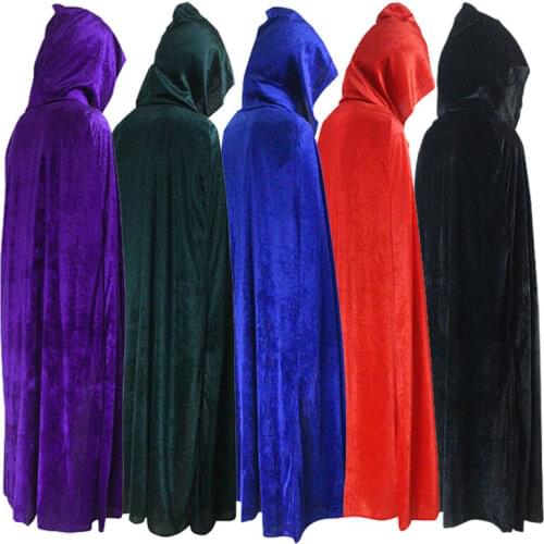 Women Men Unisex 67 inches Solid Velvet Hooded Vampire Cape Cloak Halloween Fancy Dress Party Cosplay Costume