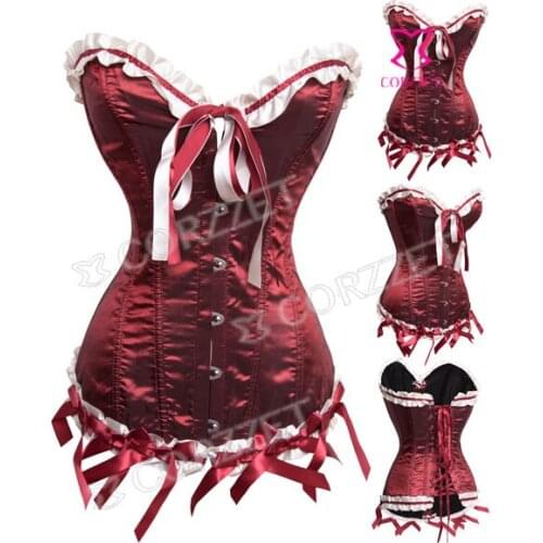 Women Body Shaper Red Satin Sexy Corset Top Lace Up Overbust Corpet Corpetes E Espartilhos Feminino Corselete Bustier Crop Top