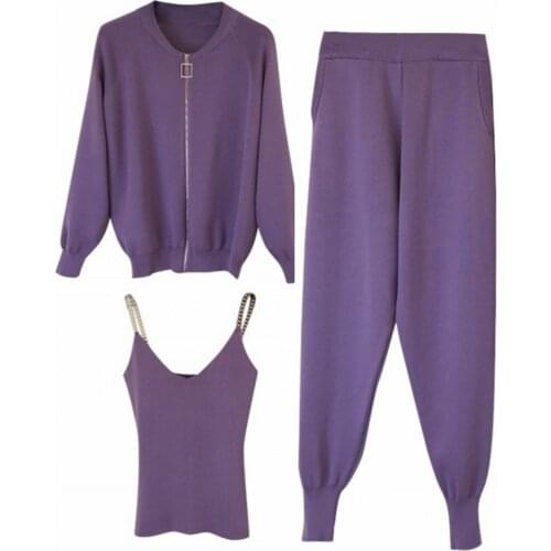 Amolapha Women 2020 Autumn Winter Knitted Cardigans + Camisole + Pants 3pcs Sets Knitting Coat+ Vest+Trousers Tracksuits Outfits