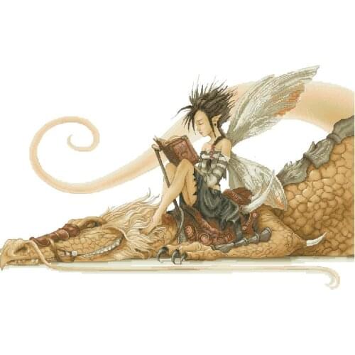 Gold Collection Beautiful Counted Cross Stitch Kit Dragon Chaser Fairy Goddess with book