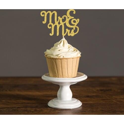 Gold/Silver/Black Glitter Mr&Mrs Cupcake Toppers Picks Bridal Shower Decorations Anniversary/Engagedment Wedding Party Favors