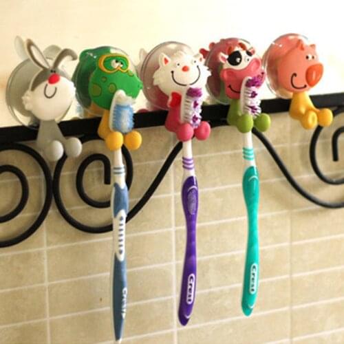 1Pcs Cute Cartoon Animals Sucker Dust-proof Toothbrush Holder Suction Cup Hooks Bathroom Toothbrush Silicone Holder Rack