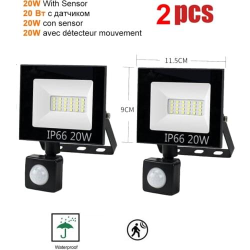 2 pcs 220V 10-100W LED FloodLight Spotlight Exterior Street wall reflector LED Lamp Motion Sensor Light Courtyard Garden Garage