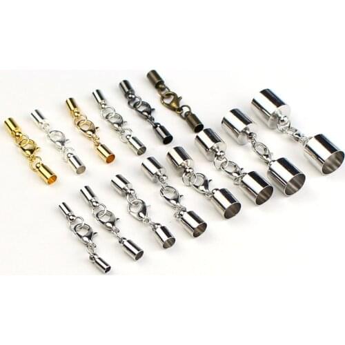 30pcs/Lot Bracelet Leather Cord Cap Lobster Clasps 3 4 5 6 8 9 10mm Crimps End Tip Caps Connectors DIY Jewelry Making Supplies