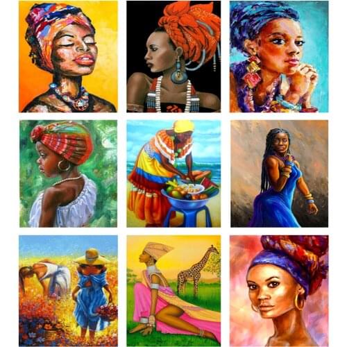 DIY Diamond Painting Black Skin Girl Picture African Woman Diamond Embroidery Cross Stitch Portrait Mosaic Home Wall Decor Art