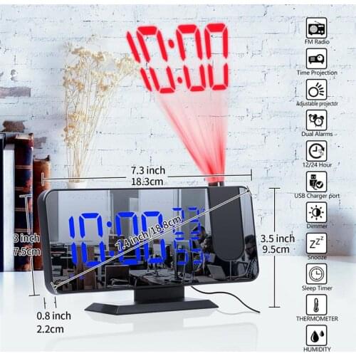 Large Screen Radio Humidity Mirror Projection Alarm Kitchen Student Multifunctional Led Digital Projector 7.4inch Timer for Home