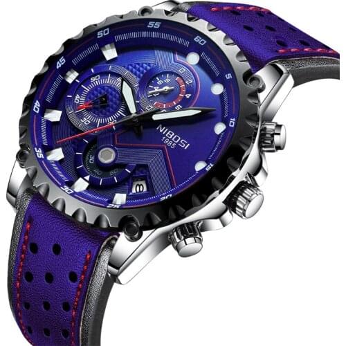 NIBOSI Blue Watches Men 2019 Luxury Brand Waterproof Leather Men Watch Chronograph Sprots Man Clock Outdoor Relogios Masculinos
