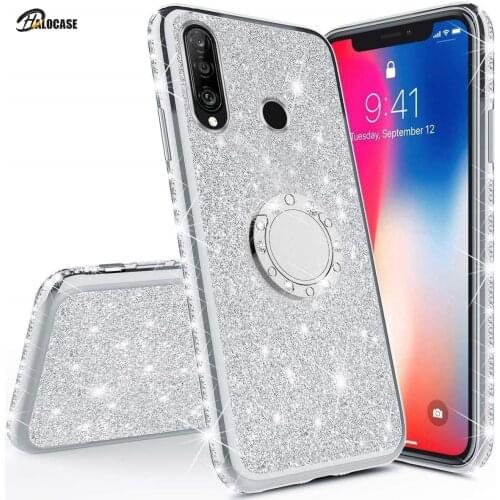 Bling Finger Ring Case for HUAWEI P30 Lite P30 Pro P30Lite Shiny Diamond Rhinestone Glitter Soft TPU Stand Cover