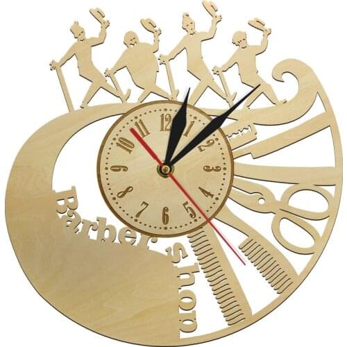 Barber Tools Wooden Wall Clock Barber Shop Hairstylist Silent Sweep Clock Modern Design Wall Decor For Barber Salon