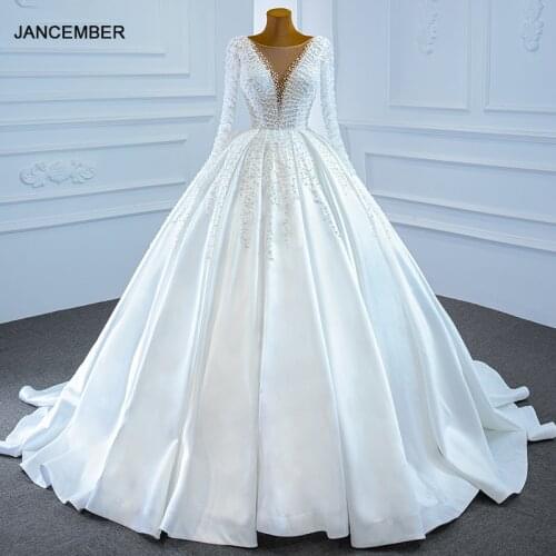 J67210 JANCEMBER White Elegant Wedding Dress 2020 Deep V-Neck Applique Ball Gowns Coat Covered With Pearls