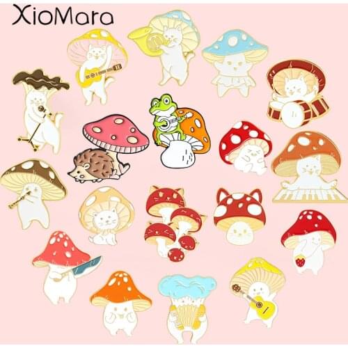 Mushroom Band Theme Party Enamel Pins Cute Plant Brooches For Kid Women Cartoons Lapel Pin Musical Instrument Badge Jewelry Gift