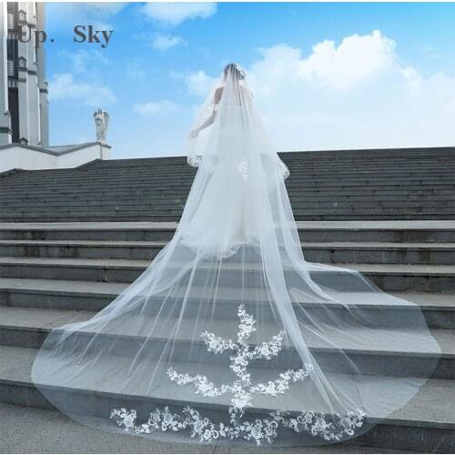 Hot Sale 2019 Wedding Veil Lace Cathedral wedding accessories White Ivory 5 M Cheap Long Voile Marriage Bridal Veil With Comb