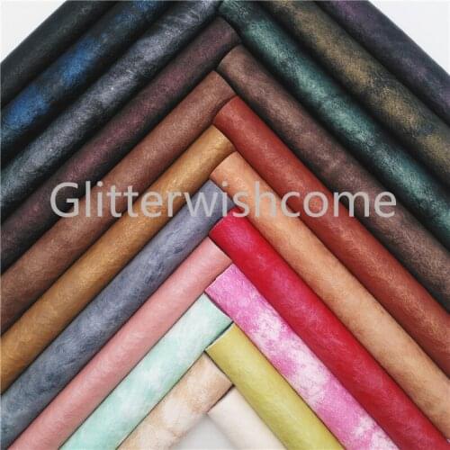 Glitterwishcome 21X29CM A4 Size Vintage Faux Fabric, Metallic Synthetic Leather Fabric Faux Leather Sheets for Bows, GM579A