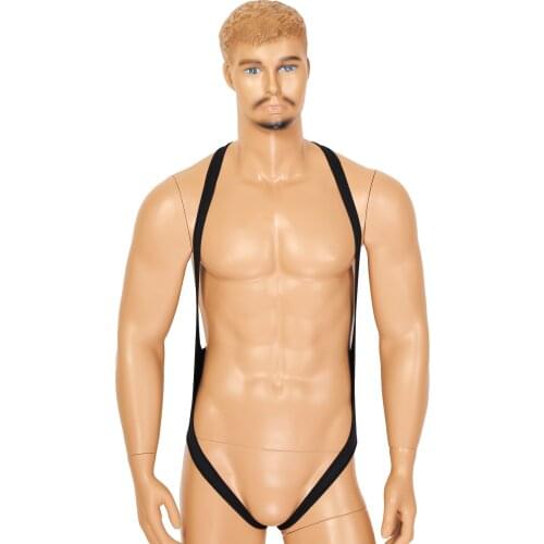 Hot Sexy Male Crotchless Lingerie Body Chest Harness Halter Elastic Mankini Jockstrap Mens Thong Underwear Leotard Bodysuit