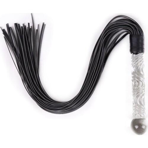 Horse Whip with Double Slapper, Leather Equestrian Whip,Stage Performance Whip Prop,Glass Handle Genuine Leather whip
