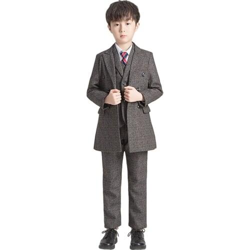 Boys Show Dress Suit Set Autumn Winter Children Wedding Party Performance Clothes Set Kids Windbreaker Blazer Vest Shirts Pants