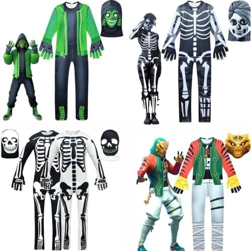 Halloween Costume Skull Skeleton Carnival Party Jumpsuit Demon Ghost Cosplay Costumes Flashing Mask Children Kids Role Play sets