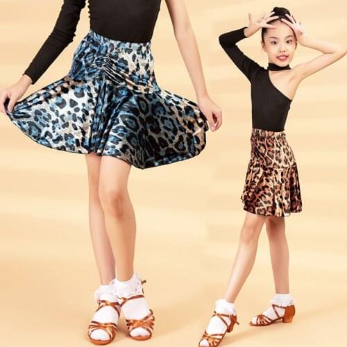 Girls Latin Dance Skirt Kids Latin Dance Practice Clothes Samba Salsa Rumba Cha Cha Show Costume Leopard Skirts Child DNV14330