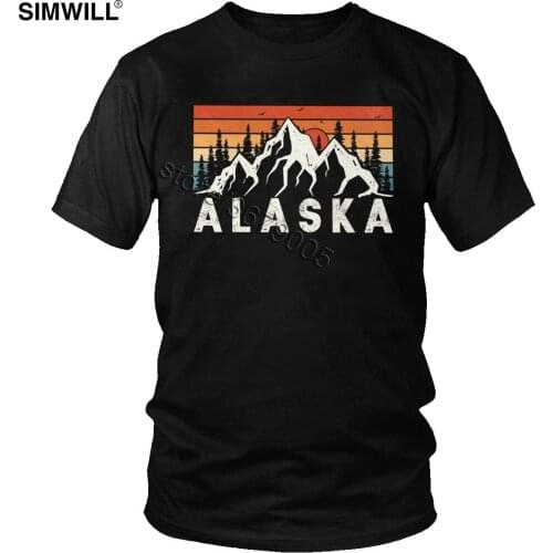 Handsome Vintage Alaska Mountain T-Shirt Men Retro Fashion Graphic Casual Cotton Tee Short Sleeved Summer Sports Outdoors Tops