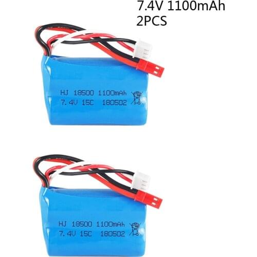 2PCS 7.4V 1100mAH Lipo Battery For Huanqi 827 871 MJX T10 T11 T34 7012 RC boat battery with JST Plug 7.4 V 1100 mAH 15C 18500 2S