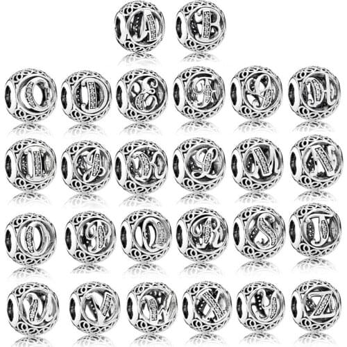 Vintage Crystal A-Z Letter Alphabet Silver Color Metal Spacer Beads For Jewelry DIY Making Necklace Bracelets Supplies
