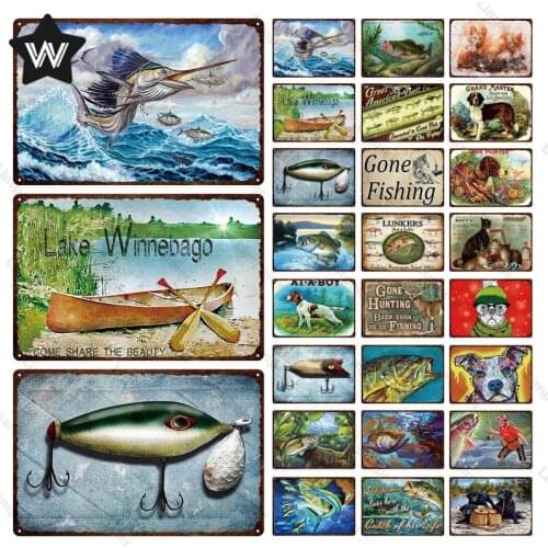 Fishing Metal Signs Tin Sign Metal Painting Fish Wall Decor Retro Style Wall Stickers Vintage Wall Metal Decoration for Man Cave