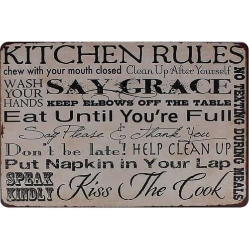 Kitchen Rules Metal Tin Sign Home Decor Bar Pub Moms Rules Plate Eating Vintage Retro Iron Poster