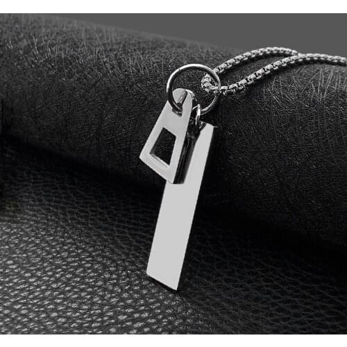 Fashion rectangular T-shaped necklace hip-hop personality combination simple titanium steel wild couple pendant hot sale