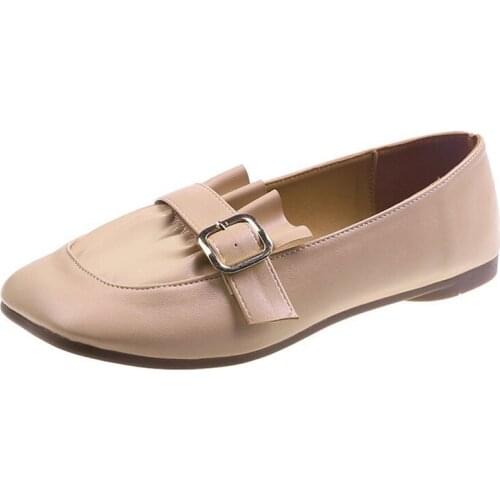 Soft leather soft soled grandma shoes flat bottomed versatile Doudou shoes womens 2021 single shoes Mary Jane shoes loose Loafe