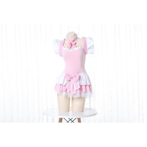 New Sexy Cute Maid Lace Pink Lingerie Bodysuit Women sukumizu Lingerie Set Sexy Maid uniform Cosplay Wholesale Lingerie