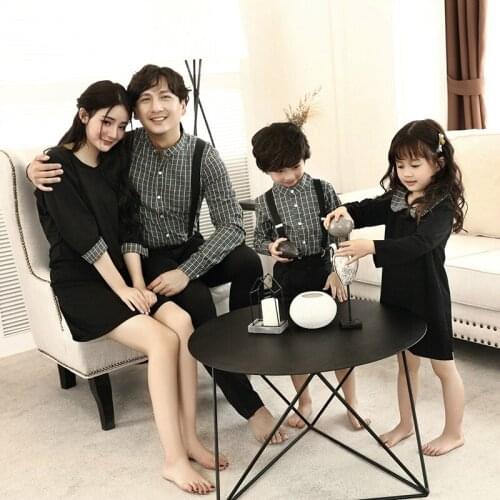 Family Matching Outfits Spring Autumn Mother and Daughter Dress Father Long Sleeve Plaids Shirts Holiday Banquet Family Clothes