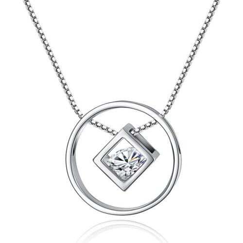 Utimtree Hot 925 Silver Circle and Cube Pendants Necklace with Cubic Zircon for Women Fashion Trendy Statement Necklace Jewelry