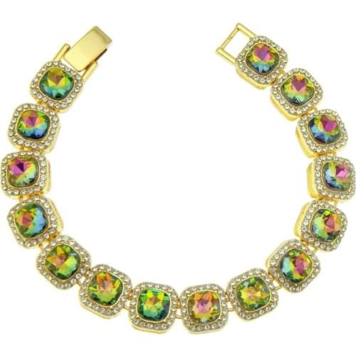 Punk hip hop Mens bracelets jewelry square big colour rhinestone snap button thick luxury 2020 new bracelets gift cuban link