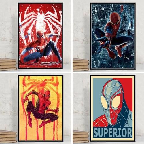 Disney Marvel Spiderman Superhero Handmade Canvas Painting Posters And Prints Wall Art Childrens Room Home Decoration