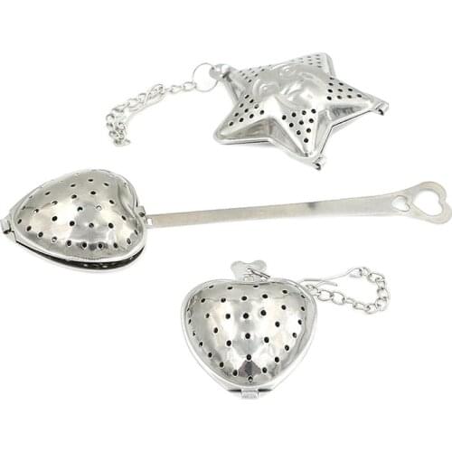 Lovely Stainless Steel Strainer Steeper Handle Shower Reusable Tea Strainer TeapotHeart Star Shaped Tea Infuser Spoon