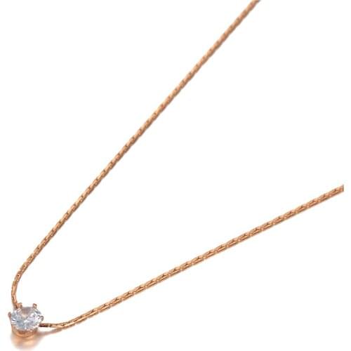 Simple Design Rose Gold CZ Crystal Charm Pendant Necklaces For Women Girl Trendy Titanium Steel Office Necklace N20173