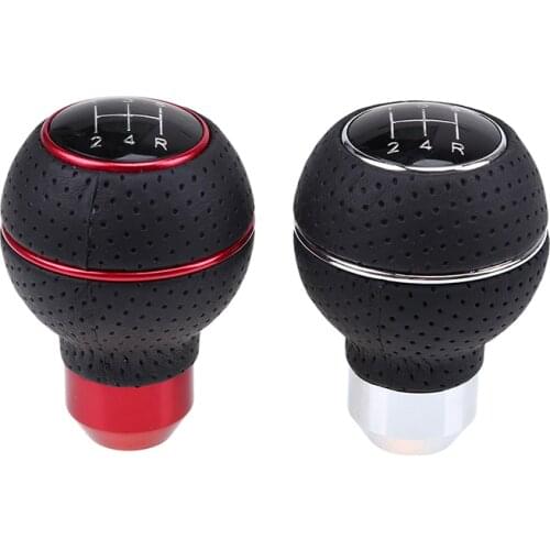 5speed Universal Car Manual Gear Shift Knob Aluminum Alloy Leather Wrapped MT Shifter Lever Handle Sprot Design Plating Color