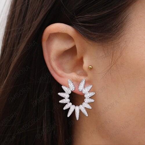 32*37mm Korean Earrings Shining Sunlight Stud Earrings Cubic Zirconia Inlaid Fashion Jewelry Statement For Women Daily Wearing