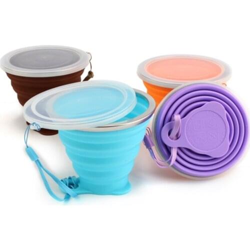 50pcs/lot 270mL Vogue Outdoor Travel Silicone Retractable Folding Telescopic Collapsible Folding Water Cup