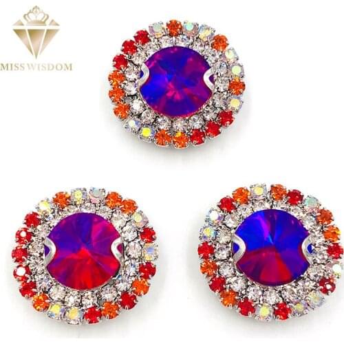 10pcs RedAB rhinestone+RedAB chain glass Double row chain round shape sew on rhinestones crystal buckle Diy jewelry accessories