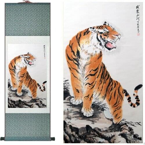 Tiger silk art painting Chinese Art Painting Home Office Decoration Chinese tiger painting Tigers