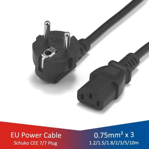EU Power Cord 2m 10ft 5m 10m Schuko Angle Plug IEC C13 Power Supply Cable For Projector PC Monitor Printer Samsung LG TV PS4 Pro