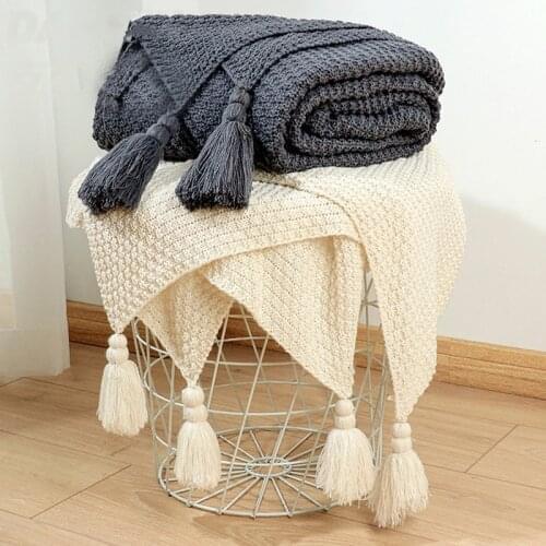 Nordic Style Sofa Knitting Blanket Office Nap Quilt Tassel Knitting Ball Wool Leisure Air-conditioning Blanket
