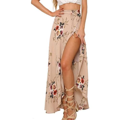 HIRIGIN Floral print long skirt women Casual boho beach summer maxi skirt female Button split streetwear tassel sexy skirts 2018