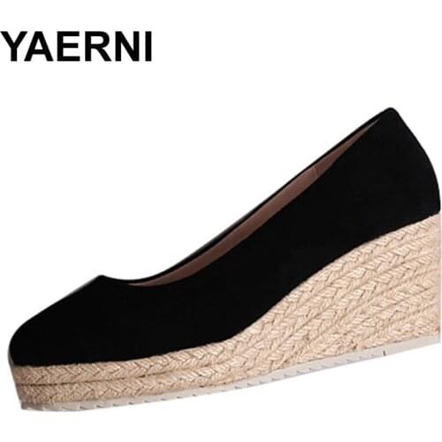 YAERNI 2021Fashion Wedges Shoes Women High Heels Elegant Ladies Party Shoes Brand Women Pumps Wedge Heel 7cm Big Size 42