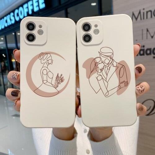 Liquid silicone art line phone case for iPhone 12p 12 11 11p couple fine hole phone case for iPhone 7 8 X XS protective case