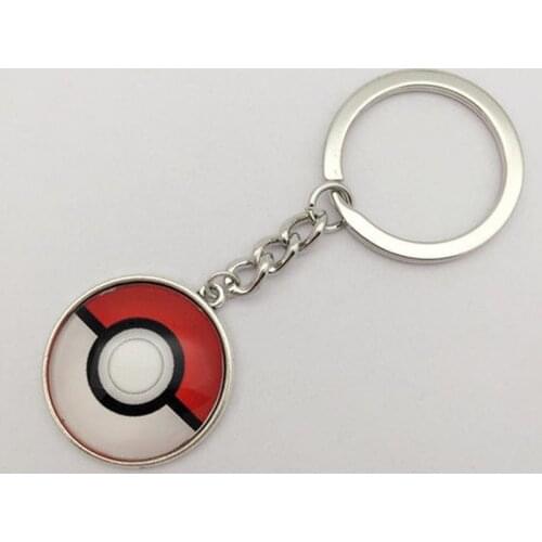 1PCS Tibetan Silver Anime Pokemon Pokeball Jewelry Glass Dome Pendant Key Ring