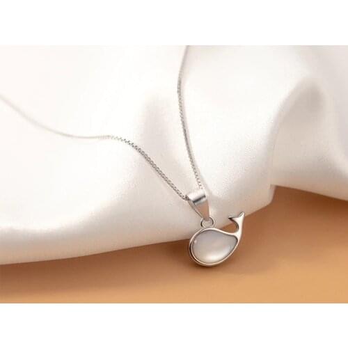 100% Real 925 Sterling Silver Grey Opal Cute Whale Pendant Necklace Day Summer Style Clavicle Chain High Quality Jewelry