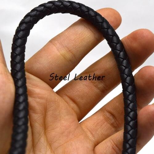 2m/lot Approx 8mm black Round Black Braided Genuine Leather Strip Cord String Rope For Bracelet Necklace Jewelry Making Cords